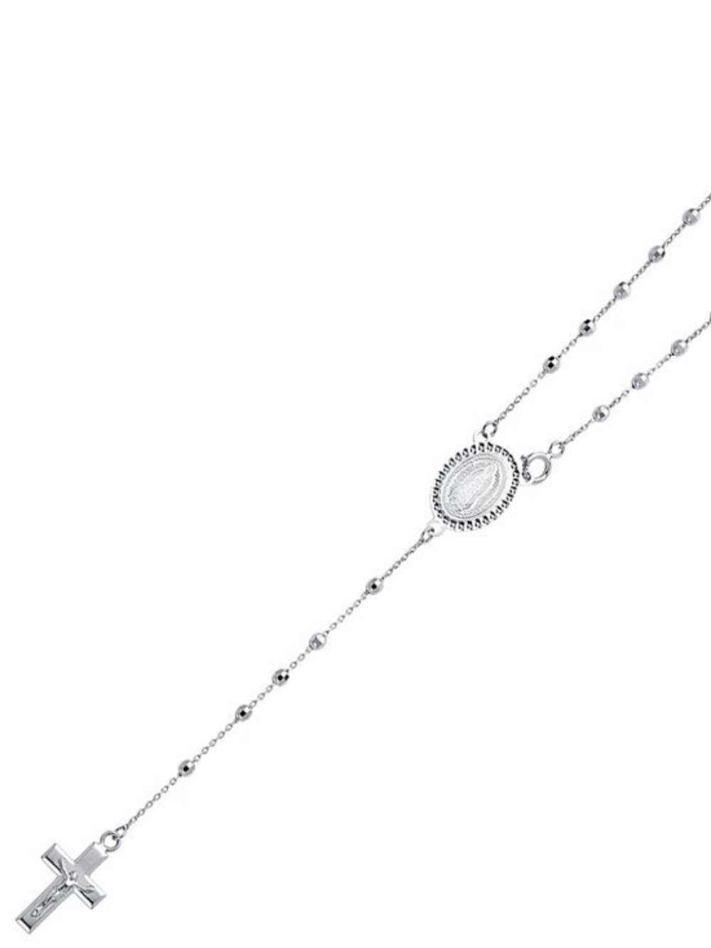 New Solid 14K White Gold 2.5mm Beads Ball Rosary Necklace - 20" inches